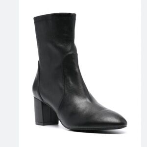 Stuart Weitzman Black Leather Mid-Calf Block Heel Boots